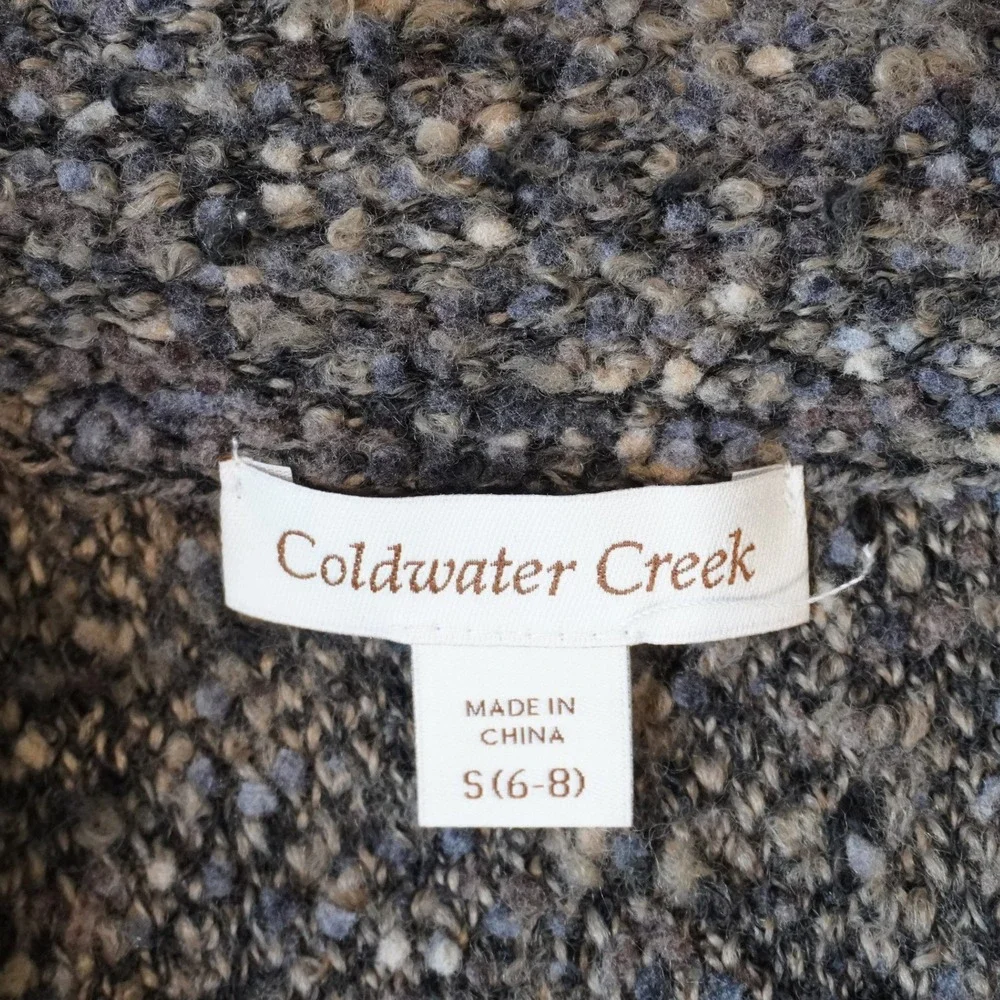 Coldwater Creek Womens Small Tweed Knit Cardigan‎ Faux Fur Trim Button Front